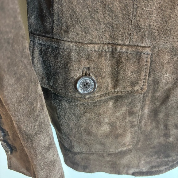 LADY HATHAWAY Sz L Blazer Jacket Suede Pockets Lined Pockets Flaw on Sleeve - Picture 3 of 10